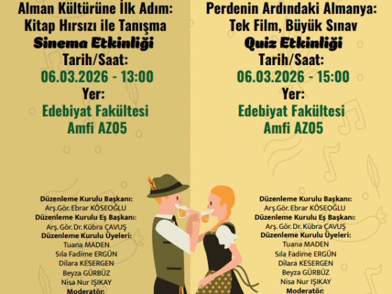 “Alman Kültürüne İlk Adım: Kitap Hırsızı ile Tanışma” Adlı Sinema ve “Perdenin Ardındaki Almanya: Tek Film, Büyük Sınav” Adlı Quiz Etkinliği