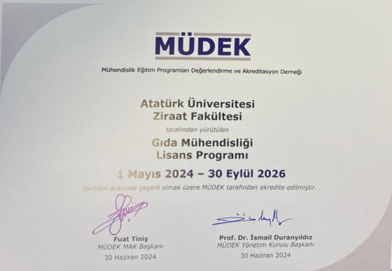 Gıda Mühendisliği Bölümü MÜDEK tarafından Akredite edildi.