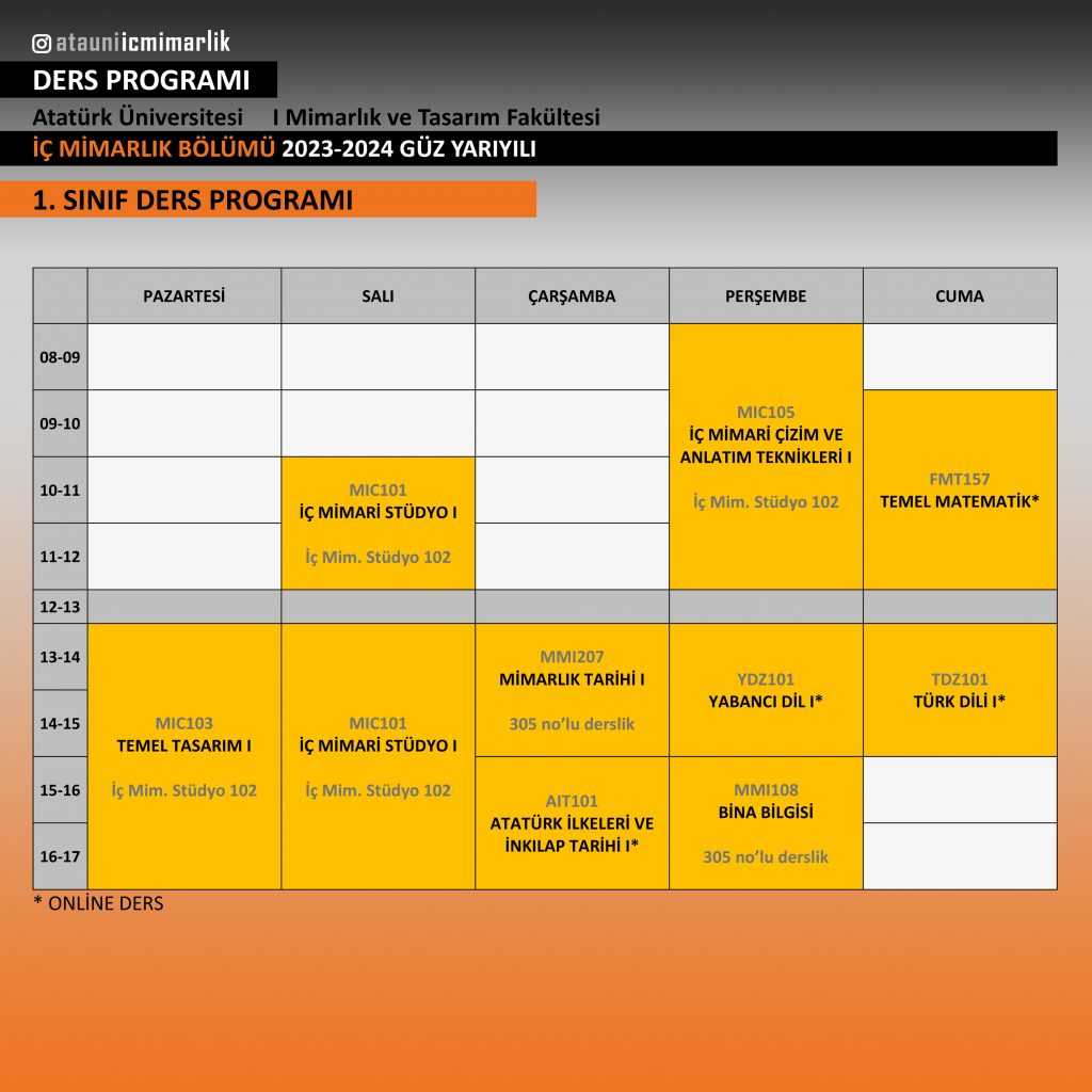 1 sınıf 23-24 güz ders programı