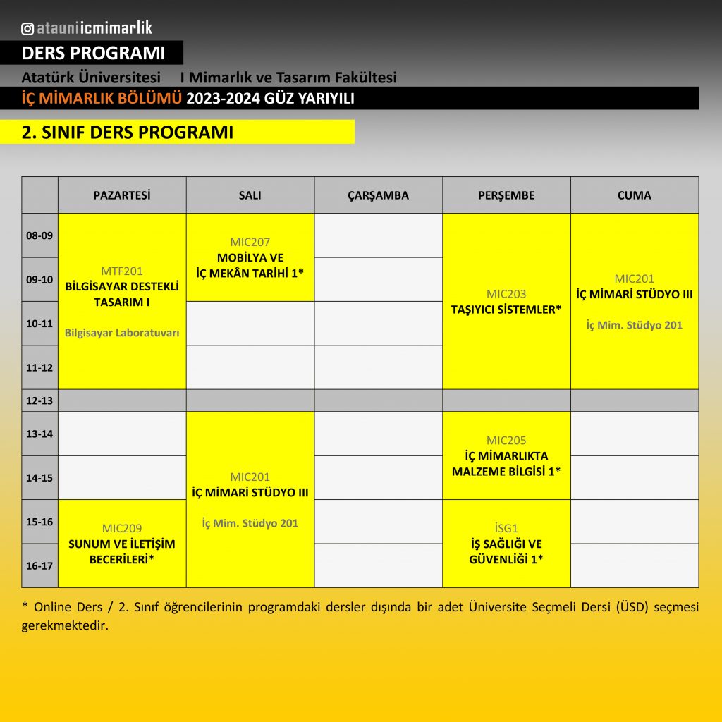 2 sınıf 23-24 güz ders programı