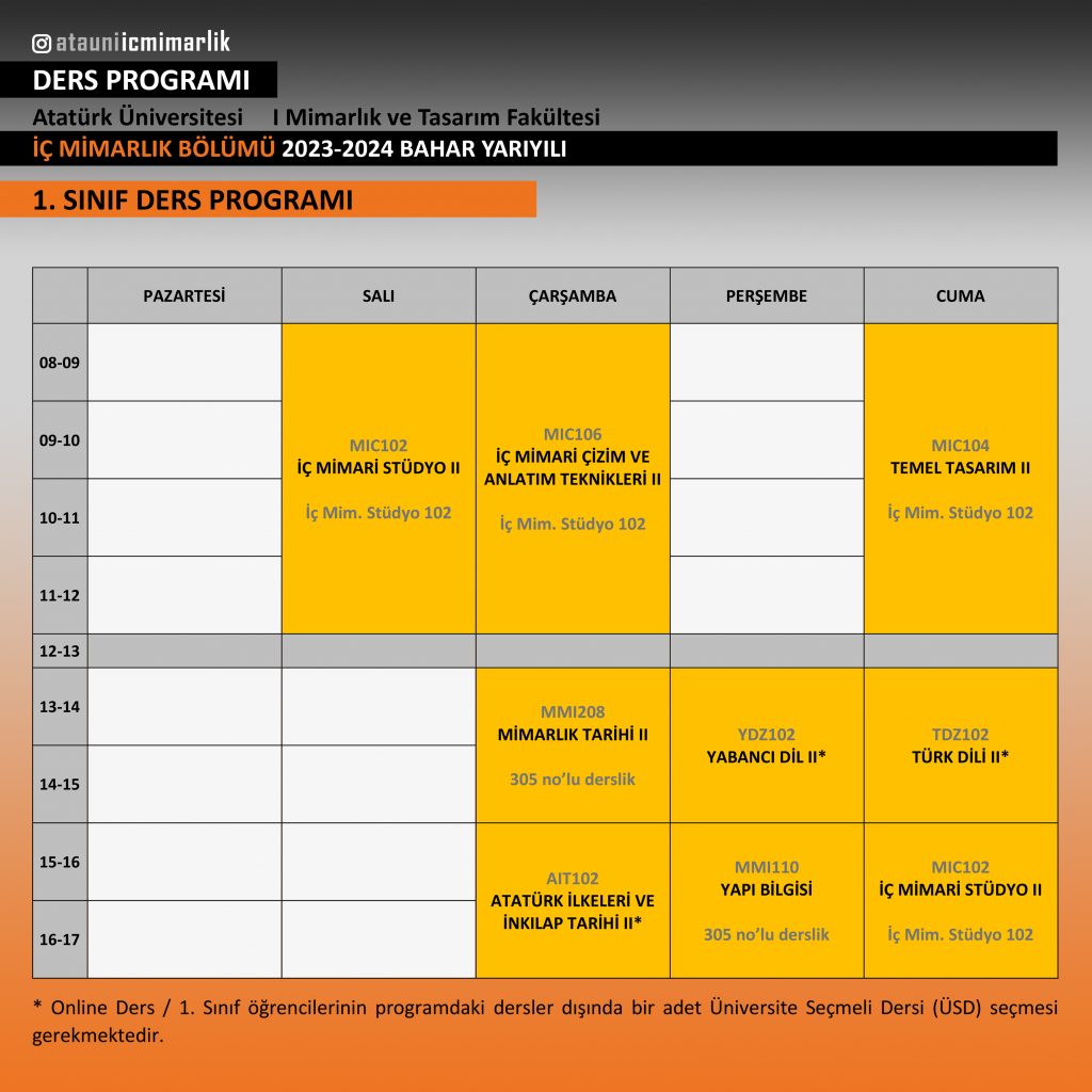 1 sınıf 23-24 bahar ders programı