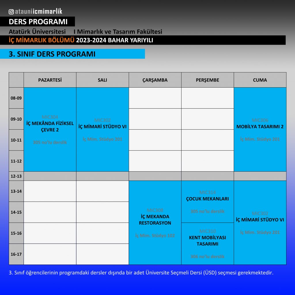 3 sınıf 23-24 bahar ders programı