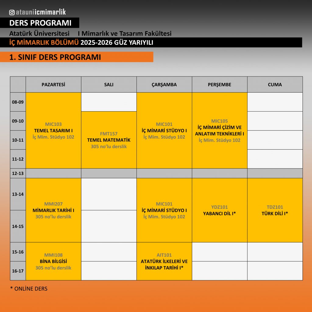 1 sınıf 24-25 güz ders programı