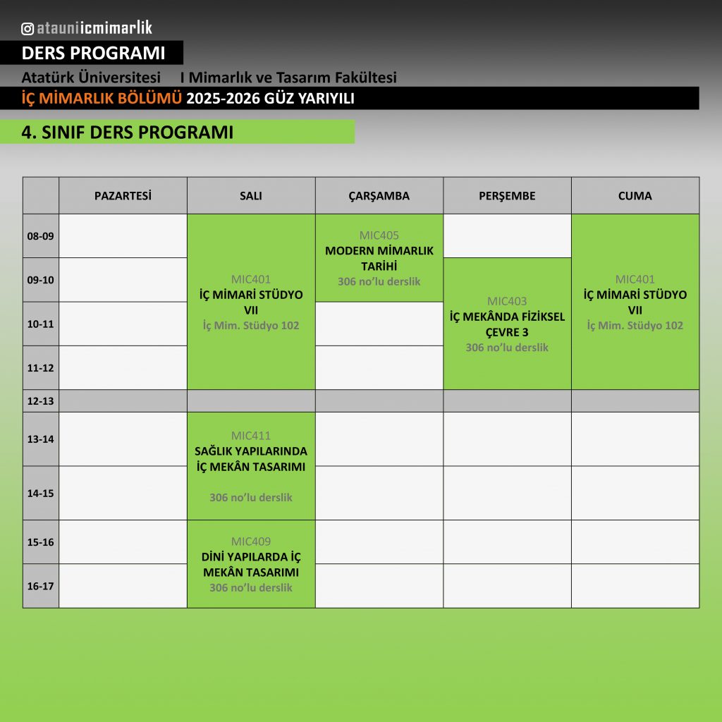 4 sınıf 24-25 güz ders programı