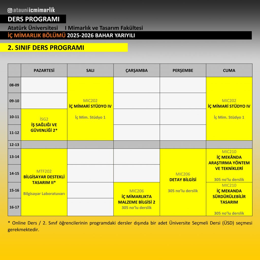 2 sınıf 25-26 bahar ders programı