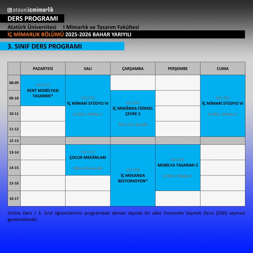 3 sınıf 25-26 bahar ders programı