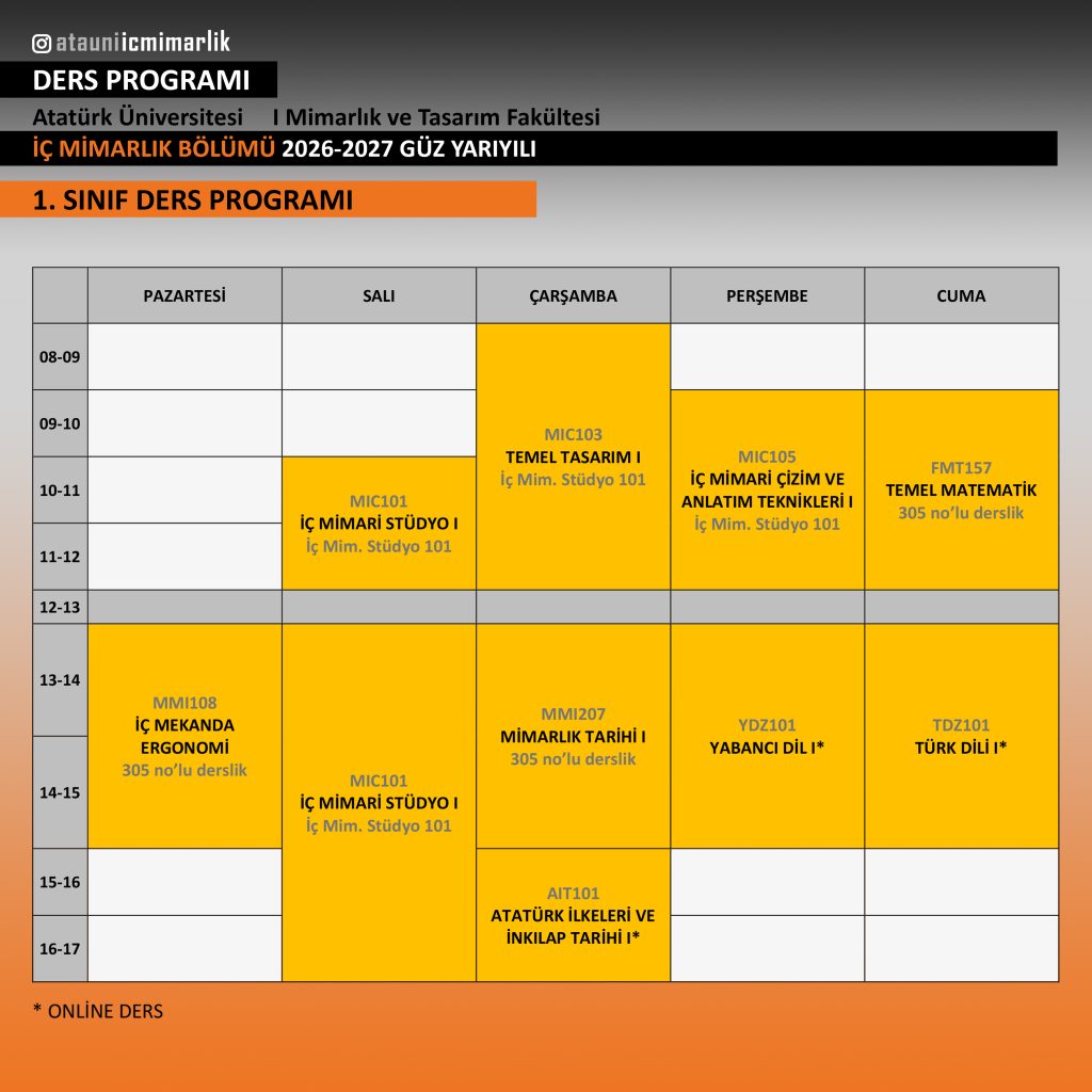 1 sınıf 26-27 güz ders programı