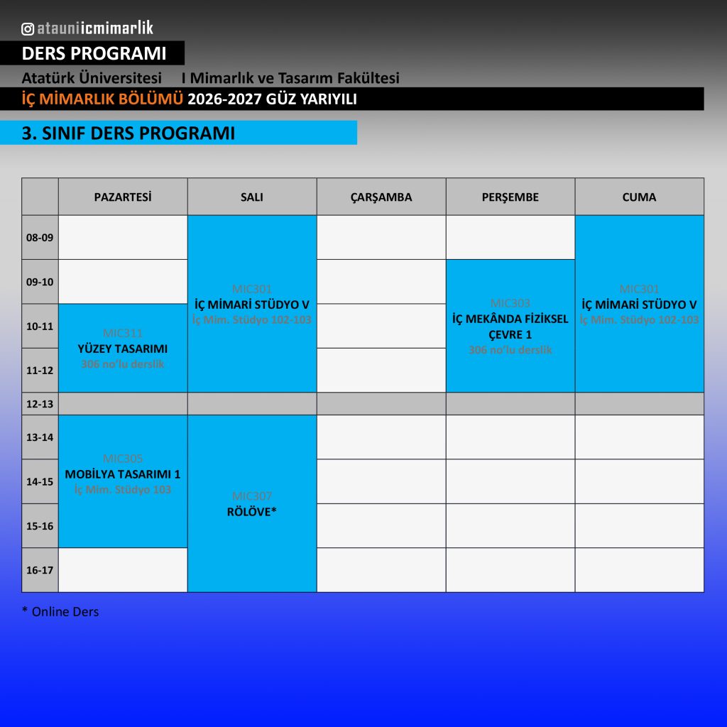 3 sınıf 26-27 güz ders programı