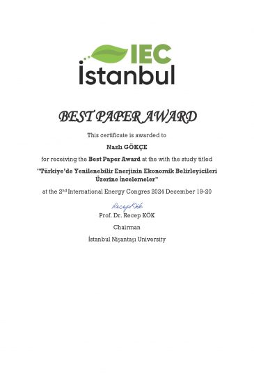 2nd International Energy Congres En İyi Bildiri Ödülü