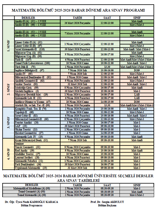 Ara sınav programı