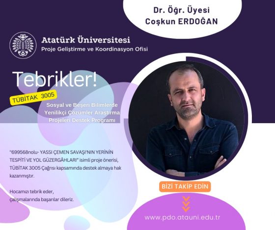 Merkez Müdürümüz Dr. Öğr. Üyesi Coşkun Erdoğan’ın TÜBİTAK 3005 Proje Önerisi Kabul Edildi