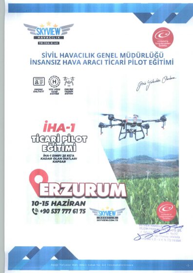 Sivil Havacılık Genel Müdürlüğü İnsansız Hava Aracı (İHA) Ticari Pilot Eğitimi (drone ehliyeti)