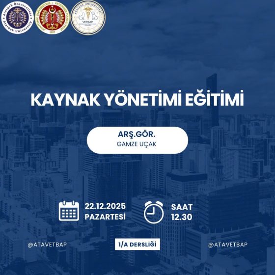 Fakültemiz Bilimsel Araştırma ve Proje Topluluğu (VETBAP) tarafından “Kaynak Yönetimi Eğitimi” adlı eğitim etkinliği yapılmıştır.