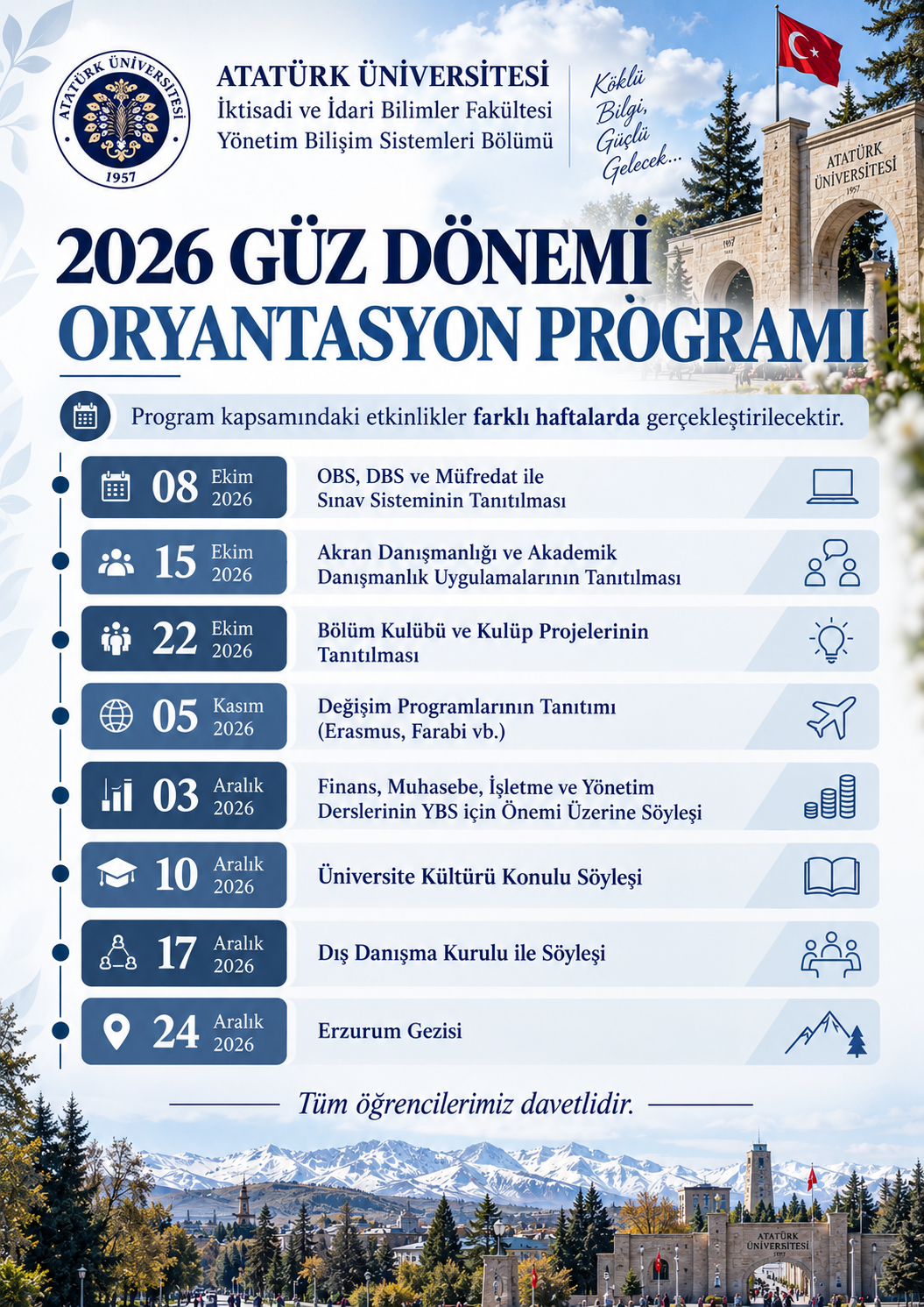 2026-2027 Akademik Yılı Oryantasyon Programı Takvimi